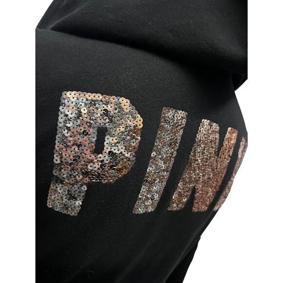 Victorias Secret PINK Womens Black Gold Zip Up Hoodie Jacket XS Sequins Bling - Picture 6 of 8